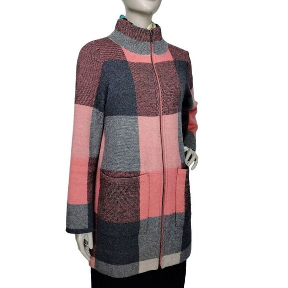 Anthropologie Field Flower 100% Wool Check Plaid Cardigan Sweater Jacket - Picture 1 of 11